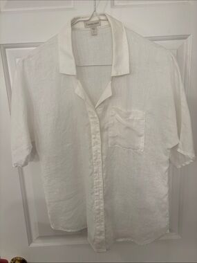 Garnet Hill Women’s White Short-Sleeve Linen Button-Down Shirt